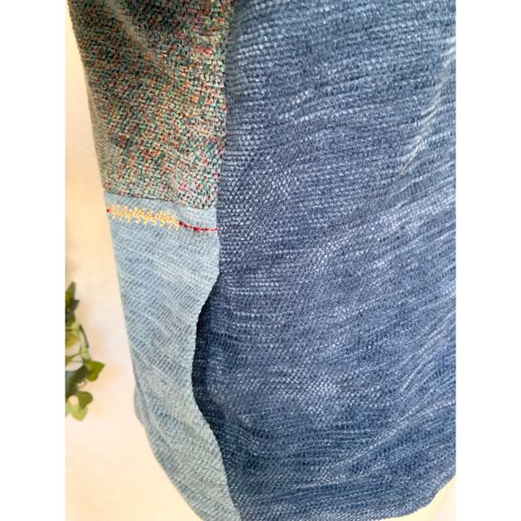 Vintage 90's Alfred Dunner Blue Tweed Patchwork Floral Embroidery Button Jacket - Picture 6 of 9